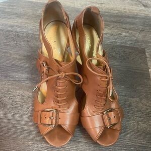 Coach Women's size 9 Sofia platform Brown Leather Heels sandals shoes